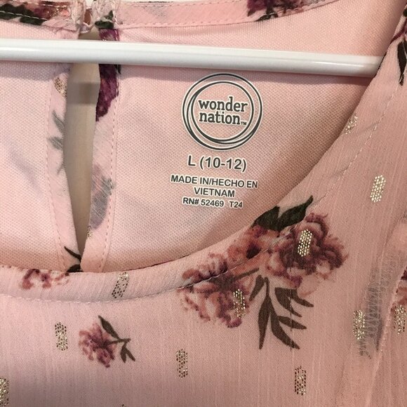 Wonder Nation Girls L (10-12) Pink Dress Floral Print Bell Sleeve Cuffs NWT - Picture 5 of 11